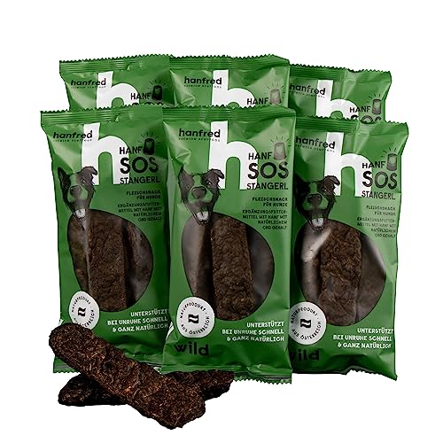 Beruhigungsmittel für Hunde – Hanfred SOS Stangerl mit Hühnerfleisch, Anti-Stress Snacks bei Angst & Nervosität – natürliche Hilfe bei Silvester, Autofahren – sofortwirkung & für Allergiker (6 x 65g)