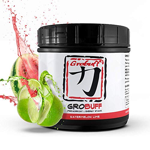 GroBuff Pre-Workout Supplement - #1 Pre-Workout Supplement Powder - is a Potent Pre-Workout with Low-Levels of Stimulants and High Levels of Vasodilators. (Watermelon Lime, 30 Servings)