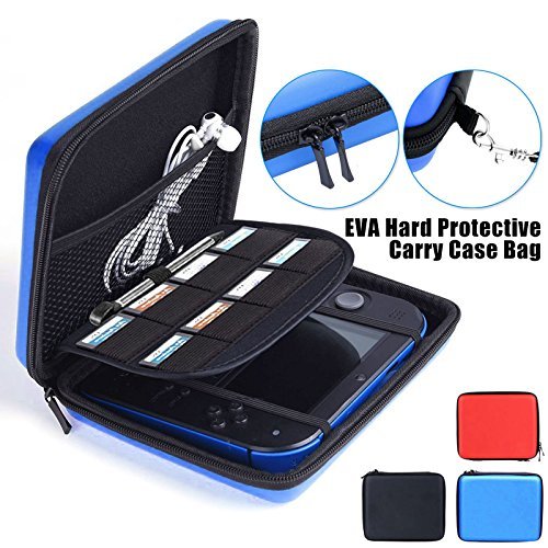 Linkstyle Nintendo 2DS Case with Game Storage, Nintendo 2DS Hard EVA Carrying Case Cover Bag Protective Travel Storage Cover Pouch with 8 Game Holders Double Zipper for Nintendo 2DS (Blue)