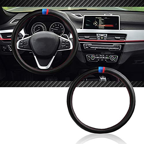 InSassy Steering Wheel Cover M Sport Carbon Fiber Look for BMW 3 Series 5 Series Cars â€“ Motorsport Edition Accessories for E39 E46 E89 E70 E90 E92 F10 F30