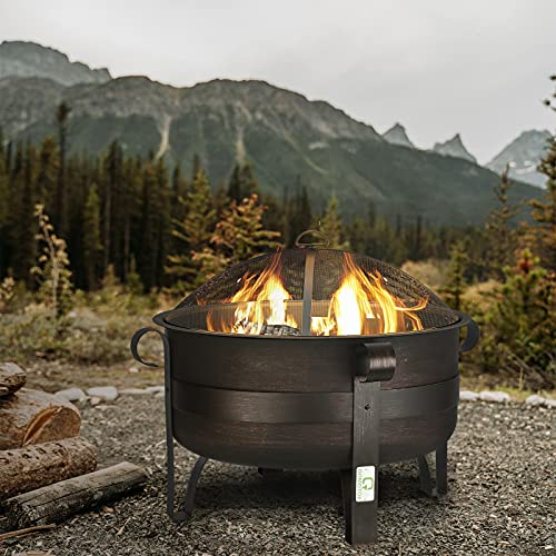 OT QOMOTOP Thicken Fire Pit, 34" Bronze Fire Pits Outdoor Wood Burning Firepit with Spark Screen, Waterproof Cover and Fireplace Poker for Backyard Garden Patio Bonfire Heating, Camping and BBQ - Thumbnail 4