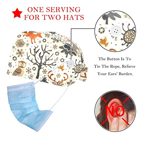 Gorros de trabajo con estampado de ciervo y búho unisex pack de 2 2