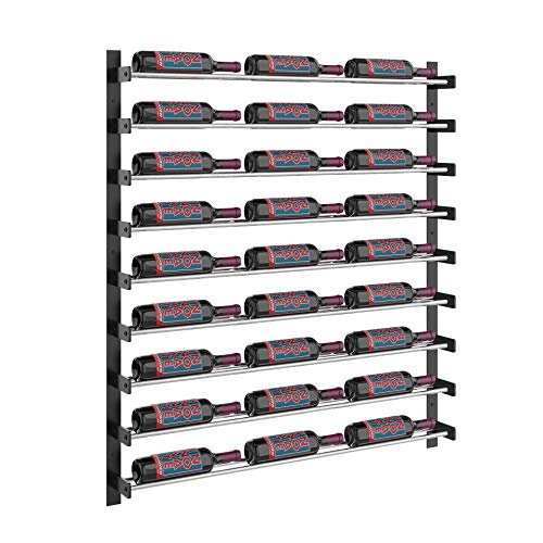 VintageView Evolution Wine Wall 45 (Wall Mounted Metal Wine Rack System) (Chrome/Matte Black, 27 Bottles (Single Depth))