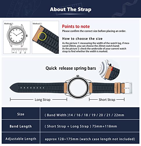 Image of BINLUN Leather Silicone Watch Bands 14mm 16mm 18mm 19mm 20mm 21mm 22mm Quick Release Breathable Micro-Perforated Leather Silicone-Lined Hybrid Watch Straps Silver /Black /Gold Buckle Men Women