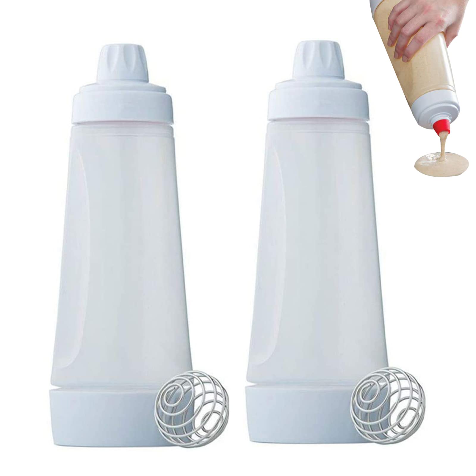 Hand Batter Dispenser Pancake Batter Mix Bottle Bottle Dispenser Stainless Steel Stirring Ball Cupcake Pancake Crepe Batter, Practical Home Kitchen Tools(2 Pcs)