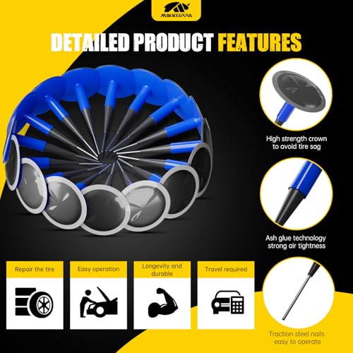 Image of MIKKUPPA Tire Repair Patch Plug Kit - Tire Patches Combination Repair Unit, Dipped Stem Repair Plug Nail (24 PCS, 0.24 x 1.89 Inch)