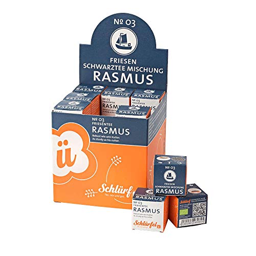 Schlürf Schwarztee "Rasmus" No. 3, Schlürfel Bio-Schwarztee Friesenmischung, Display mit 27 Pyramiden-Teebeuteln in Würfeln einzeln verpackt, 67,5g (27 x 2,5g) Cover