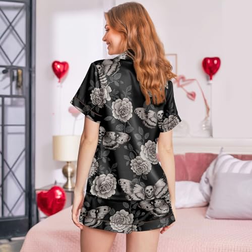 Image of Women 2PCs Satin Pajama Set Short Sleeve Silk Feel Gift Sleepwear