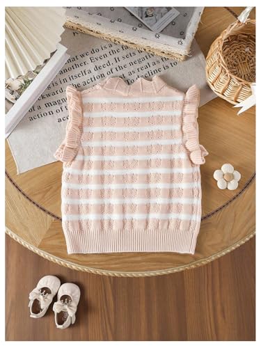 Image of Floerns Toddler Girl's Striped Print Knitwear Pullover Tank Ruffle Trim Sweater Vest