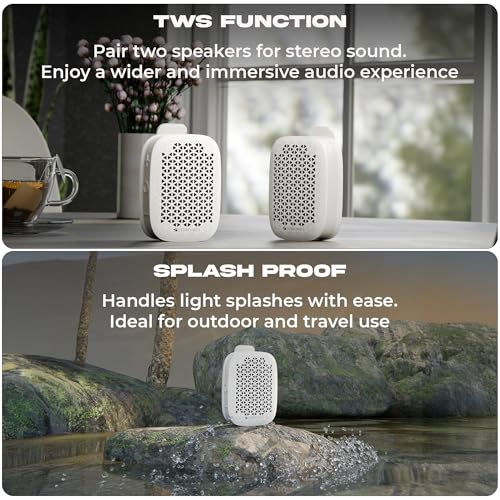 Image of Zebronics Portable Bluetooth Speaker, 4W Output, Up to 6Hrs Playback, Magnetic Clip Design, BT v5.4, TWS Pairing, LED Indicator, Call Function, Media /Volume Control, Type-C (Clipper Pro, White)