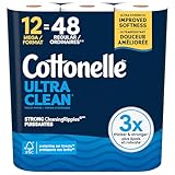Cottonelle Toilet Paper, 12 Mega Rolls = 48 Regular Rolls, Ultra Clean, Strong Bathroom Tissue, 284 Sheets per Roll, Packaging May Vary