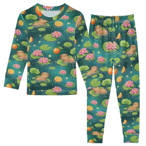 Pajama Sets Long Sleeve Cute Animals Orange Background Soft Comfy Sleepwear 2 Piece PJS 3-8T