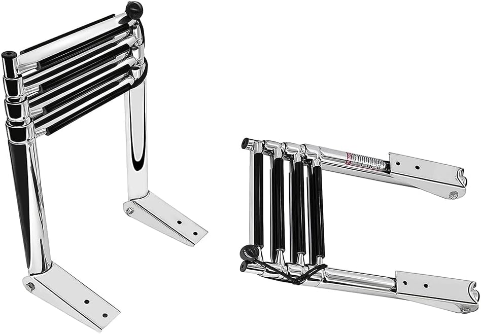 4 Step Telescoping Boat Ladder Folding Pontoon Dock Ladder, Stainless Steel Swimming Stepladder for Boat Ship Yacht Marine, Rated to 400 Pounds