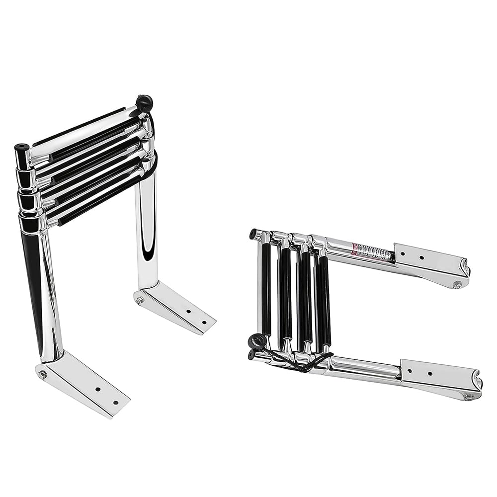 Escabeau télescopique premium pour yacht en acier inoxydable poli 4 marches