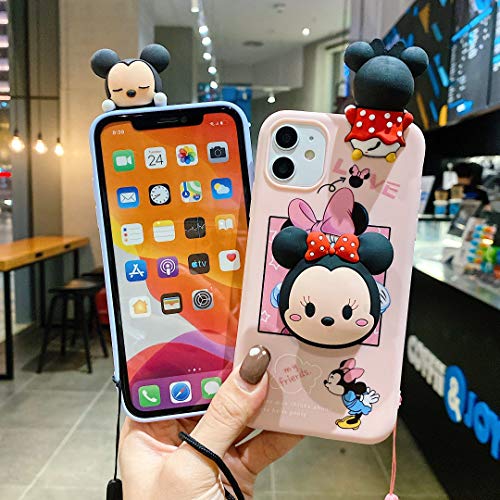 Digitek Direct Minnie Mouse Phone Case For iPhone 12 pro max, Cartoon Silicone TPU with Stand Lanyard Anti-Drop Protective Case for iphone 12 pro max,Pink