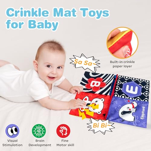 Image of Molly & Nemo Tummy Time Baby Mirror Toys with Crinkle Cloth Book & Teether - Black and White High Contrast Baby Sensory Toys - Montessori Newborn Brain Development