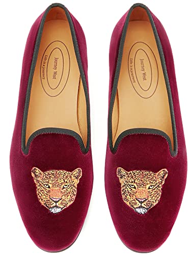 Journey West Men's Velvet Loafers Embroidery Slip-On Loafers Tuxedo Dress Shoes Smoking Slippers for Men