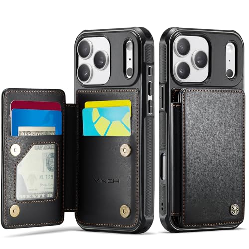 Vinich for iPhone 17 Pro Wallet Case with Card Holder, RFID Blocking Credit Slots Kickstand Shockproof Phone Cover Fit for iPhone 17 Pro 6.3' Black