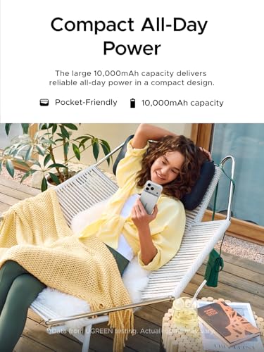 Image of UGREEN Magflow Air Qi2 Magnetic Power Bank 10000mAh, 15W Wireless Portable Charger with Built-in USB-C Cable, 30W Fast Charging Battery Pack, MagSafe Compatible for iPhone 17 /16 /15 /14 Pro Max, White