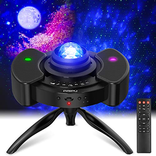 Sternenhimmel Projektor, PAIPU 4-in-1 Nebulicht Projektor Musik Rhythmus Bluetooth Dual Lautsprecher LED Stern Projektor mit Fernbedienung, 3