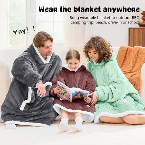JOYWOO Purple Kids Wearable Blanket Hoodie, Oversized Cat lovers Hoodie Blanket for kids & Teens,Birthday Gifts for Girl Boys,Cozy Fuzzy Sherpa Fleece Blanket Giant Pocket Winter Gifts,Gray purple