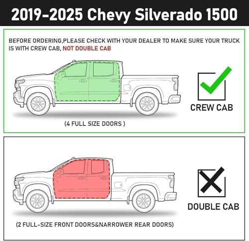 Running Boards Compatible with 19-25 Chevy Silverado/GMC Sierra 1500 Crew Cab, 20-25 Silverado/Sierra 2500HD 3500HD Crew Cab. Dual-Stage Textured Black Powder Coated Step Bars Side Steps.