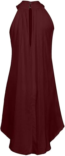 Miniatura 7 de Ruziyoog Vestidos de verano para mujer, estilo casual, cuello halter, sin mangas, vestido de playa, vestido corto, liso, con vuelo