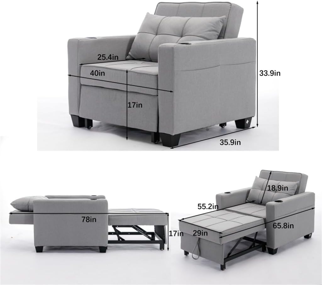 Folding Ottoman Sleeper Sofa Bed, 3 in 1 Function, Work As, Chair, and Chaise Lounge