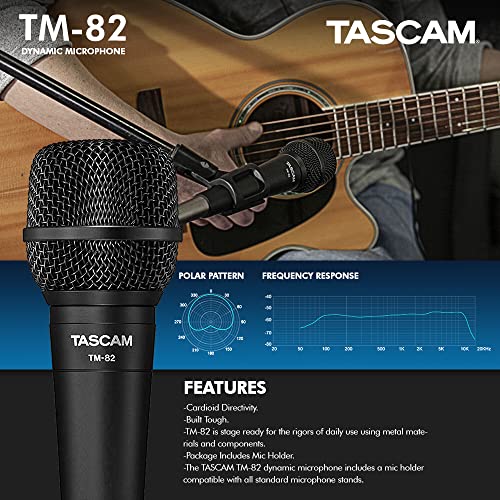 Tascam – Microfone cardioide dinâmico TM-82 (4 unidades) para gravação de vocais e instrumentos com