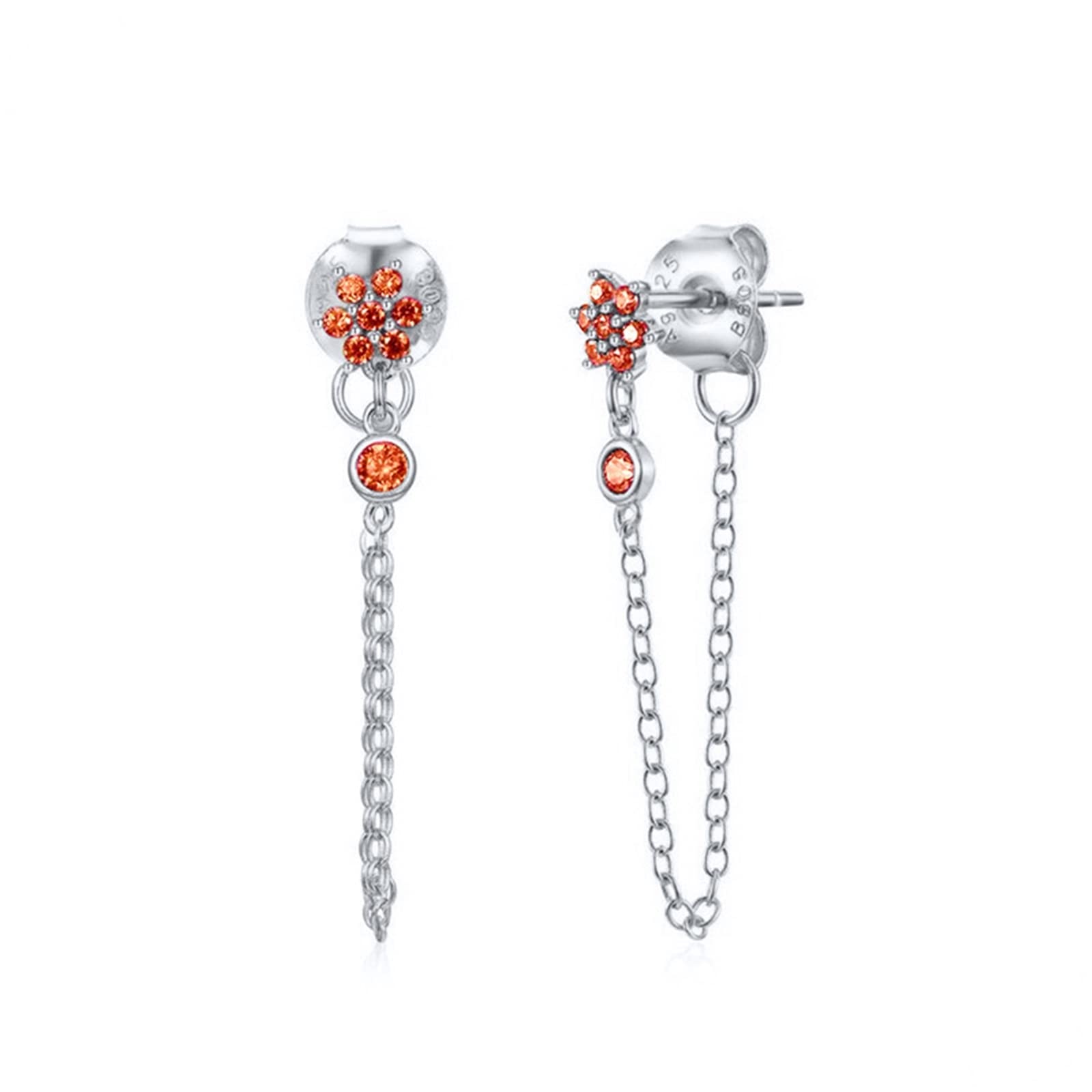 WZGWDC 925er Silber-Ohrring-Set, baumelnd für Damen, Zirkonia-Blume mit Kette, hypoallergener Piercing-Schmuck