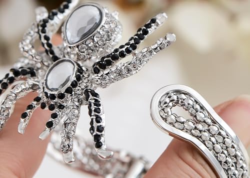 Alilang Women's Silvery Toned Aurora Borealis Rhinestones Spider Textured Halloween Bangle Bracelet4