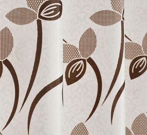 Image of Floral Printed Home Decor Curtains for Living Room, Bedroom Doors and Windows Panel, Parda, Eyelets Hanging, Coffee, 4 x 9 Feet, Pack of 2