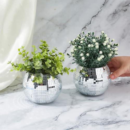 Vase à boule disco dicosmetic avec miroir argenté central rond 11.8x9.5cm - 4