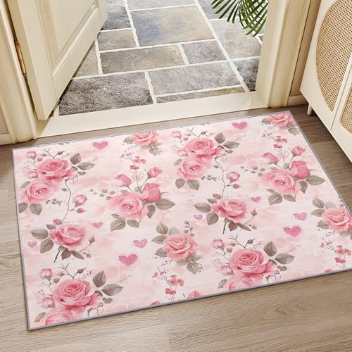 Tapete Floral 3x5 Soft Antideslizante Lavable Rosado miniatura 6