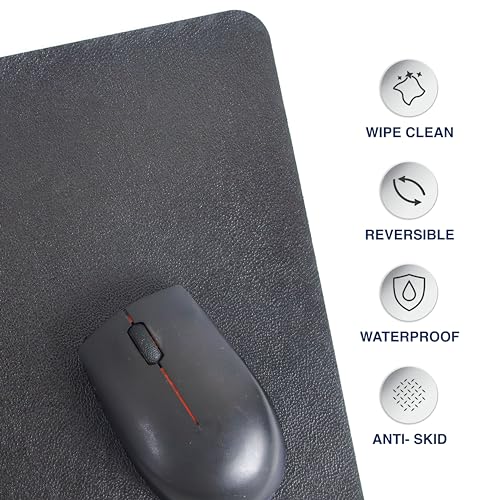 Image of Bellblock Mouse Pad | Computer Mouse Mat | Vegan PU Leather | Anti-Slip | Smooth Mouse Control | Spill-Resistant Surface | Blue & Tan | 22 x 22 cm (Pack of 1) (Black & Tan, Square)