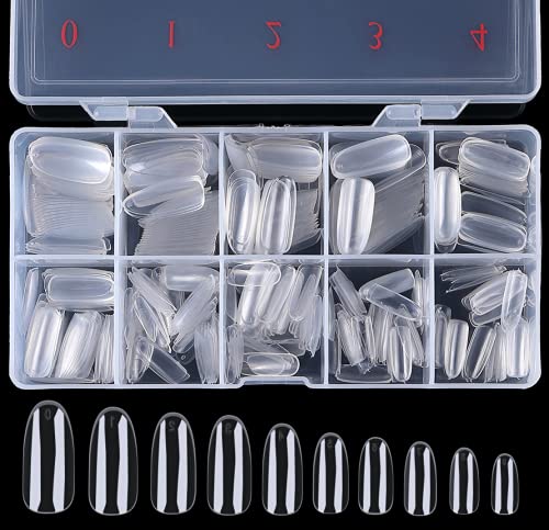 500 Piezas Uñas Postizas con Caja,Oval,Pasta Completa,10 Tamaños Uña Falsa Artificial de Acrílico Puntas para Uñas Personales o Salones de Uñas Transparente