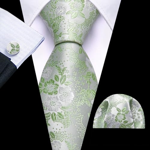 Image of Barry.Wang Men Tie Set Floral Paisley Silk Necktie Pocket Square Cufflinks Formal Wedding Party Business