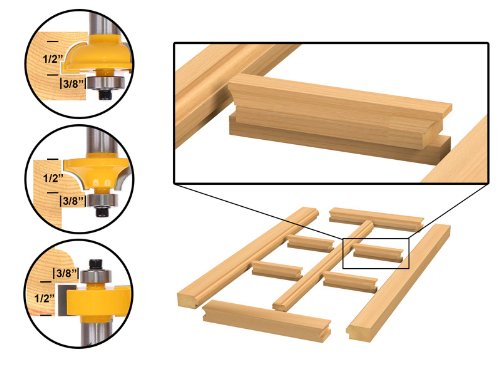 Yonico 12319 - 3 Bit Glass Door Router Bit Set, Round Over, Cove and Rabbet Bits for Glass Doors - 1/2" Shank - Image 4