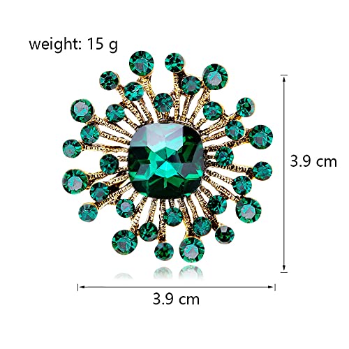 Image of Vintage Simulated Emerald Flower Brooch Pin for Women Girls Rhinestone Crystal Floral Laple Pin Clip Sweater Scarves Jackets Shawl Dress Suit Hat Corsage Decoration Brooches Pins Fashion Jewelry
