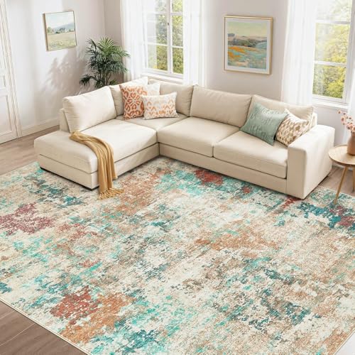 8x10 Area Rug Living Room Rugs - Washable Neutral Modern Abstract Soft Thin Large Rug Indoor Floor No Slip Rug Carpet for Bedroom Under Dining Table Home Office Decor -Colorful