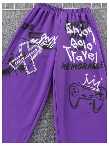 SweatyRocks Boy's Clothing Sets Letter Graphic Hoodie and Elastic Waist Sweatpants 2 Piece Outfits4