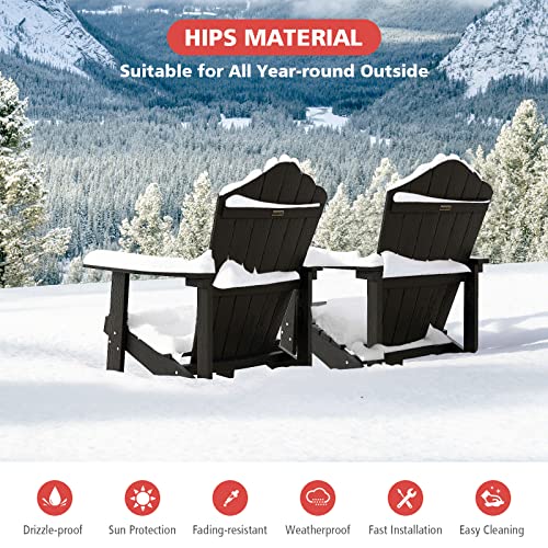 Tangkula Oversized Adirondack Chair, Patio Lounge Chairs W/Adjustable Cup Holder, Hips Armchairs Slatted Chair, Outdoor Weather Resistant Fire Pit Chair For Deck Backyard Garden Porch (1, Black) #TOP7
