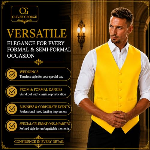 Image of Oliver George 4pc Men's Solid Formal Suit Waistcoat Tuxedo Dress Vest Necktie Bowtie Handkerchief Set for Suit or Tuxedo