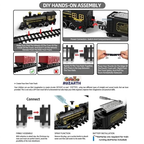 Image of Classic Steam Train Set for Kids 3+ with Real Smoke, Light & Sound, Rechargeable Battery Operated Electric Railway Toy with 155CM Track & Cargo Cars, Gift for Boys & Girls