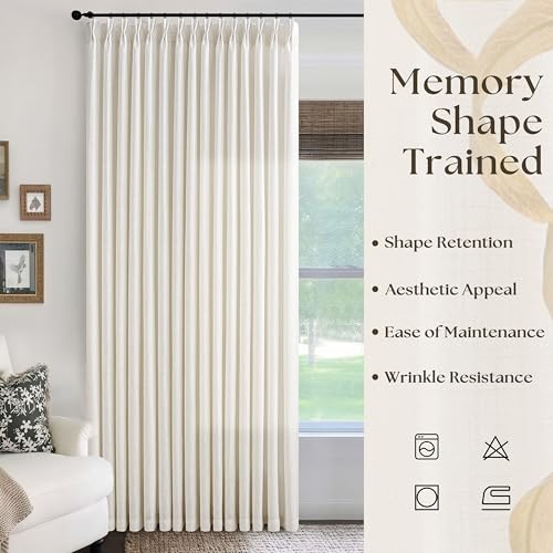 Image of Extra Wide Curtains 100 Width 102 Inches Long Patio Sliding Door | Natural Linen, 100 Inches Wide, Pinch Pleated , Hooks Rings, Light Filtering, Semi Sheer, Living Dining Room, 1 Panel