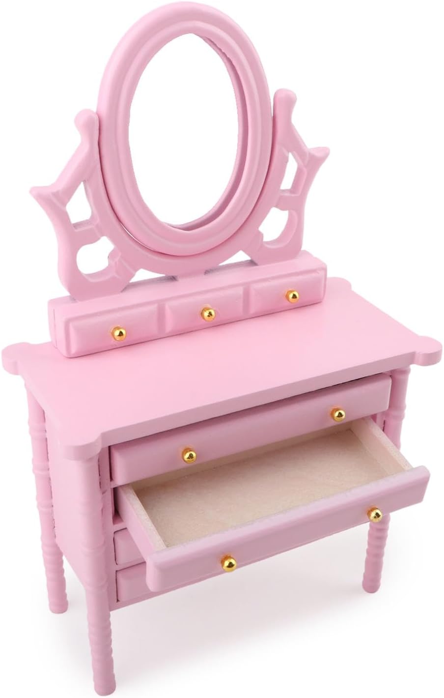 Miniature Dollhouse Vanity Table 1 12 Furniture Makeup Dressing Table with Mirror and 4 Drawers Mini House Accessories Bedroom Living Room Scene Decoration (Pink) image 2