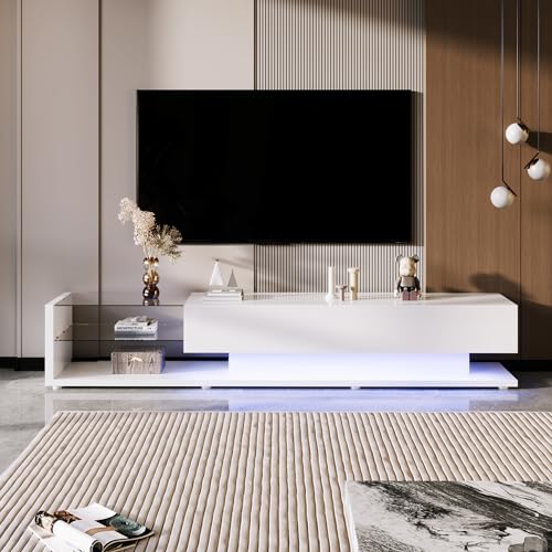Aurofurz Moderno Armadio TV, Tavolo TV con 2 Scomparto, 170 cm di lunghezza, Ripiani Regolabili, Mobile TV a LED Lucido per Soggiorno e Sala da Pranzo, Camera da Letto
