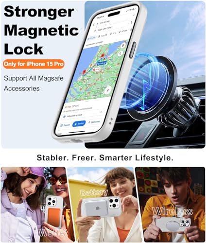 Image of BossKiss Compatible with iPhone 15 Pro Case, [Compatible with Magsafe] [Screen+Camera Protector] Magnetic Translucent Matte Women Men Girl Protective Cover for iPhone 15 Pro 6.1 inch, Frosted White