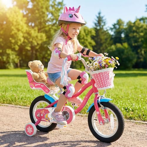 Image of BABY JOY Girls Bike with Streamers & Doll-Seat, Kids Bike for 3-8 Years Old