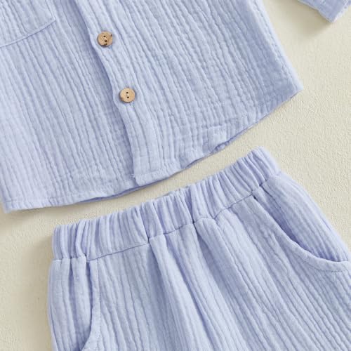 Image of VISGOGO Toddler Boy Linen Outfit Baby Boy Fall Winter Clothes Set Button-Down Shirt Tops Cotton Linen Pants 2PCS